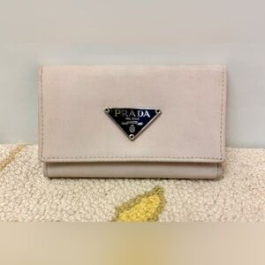 PRADA Unisex Tessuto White Nylon Six-Key Holder With Black Patent Interior